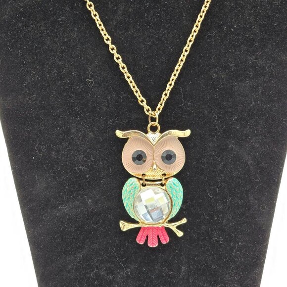 Charming Charlie Jewelry - Vintage Charming Charlie Enamel Owl Pendant Necklace Turquoise Gold-Tone Chain